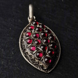 Vintage Handmade Garnet cabochon Silver Pendant - Baga Ethnik Living