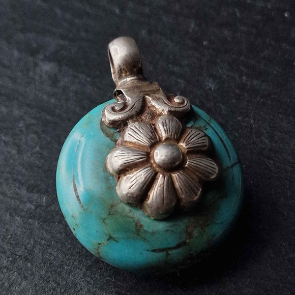 Handmade Vintage Turquoise 925 Silver Sterling Pendant - Baga Ethnik Living