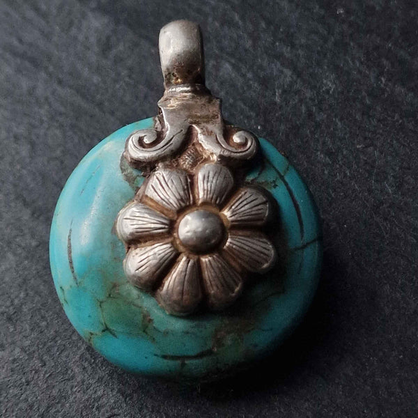 Handmade Vintage Turquoise 925 Silver Sterling Pendant - Baga Ethnik Living