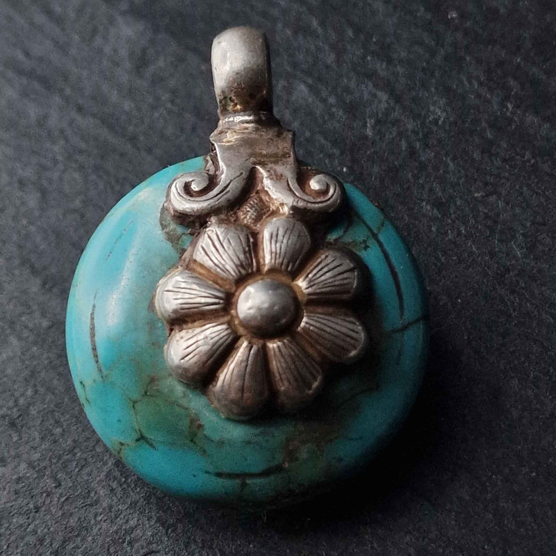 Handmade Vintage Turquoise 925 Silver Sterling Pendant - Baga Ethnik Living