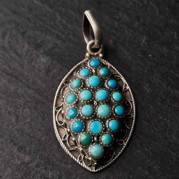 Handcrafted Vintage Turquoise Silver Sterling Pendant - Baga Ethnik Living