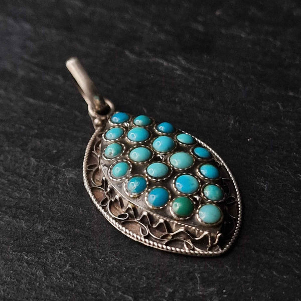Handcrafted Vintage Turquoise Silver Sterling Pendant - Baga Ethnik Living