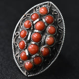 Tibetan Coral Ring – 925 Sterling Silver Handmade Statement Jewellery