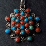 Traditional Tibetan Turquoise & Coral Silver Pendant – Handcrafted 925 Jewellery