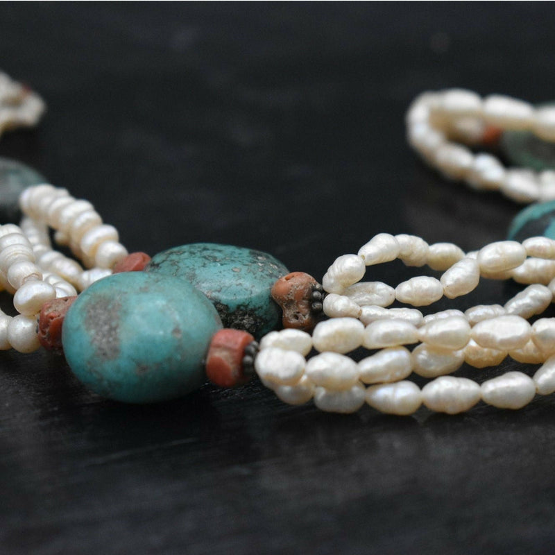 Vintage Turquoise Coral and Pearl Necklace - A Rare Piece!