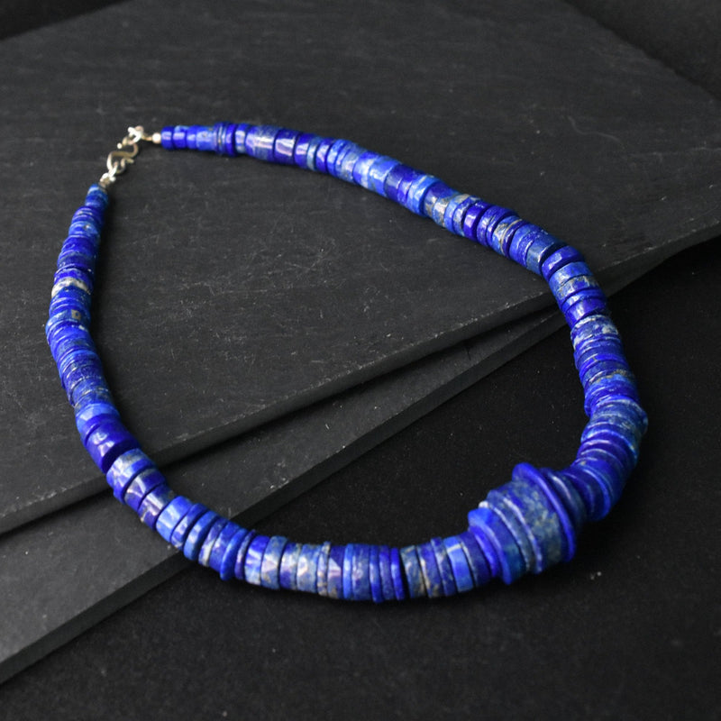 Vintage Afghan Lapis Lazuli Handmade Disc Shaped Necklace - Baga Ethnik Living