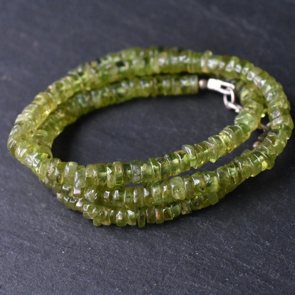 Vibrant Tumbled Peridot Gemstone Disc Beaded Necklace - Baga Ethnik Living