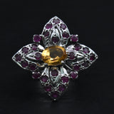 Grandeur Ruby and Citrine Sterling Silver Ring - Baga Ethnik Living