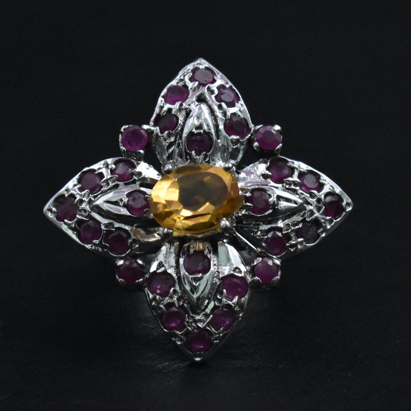 Grandeur Ruby and Citrine Sterling Silver Ring - Baga Ethnik Living