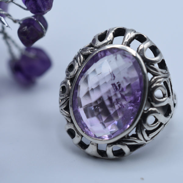Handmade Himalayan Artisan Amethyst Crystal Ring - Baga Ethnik Living