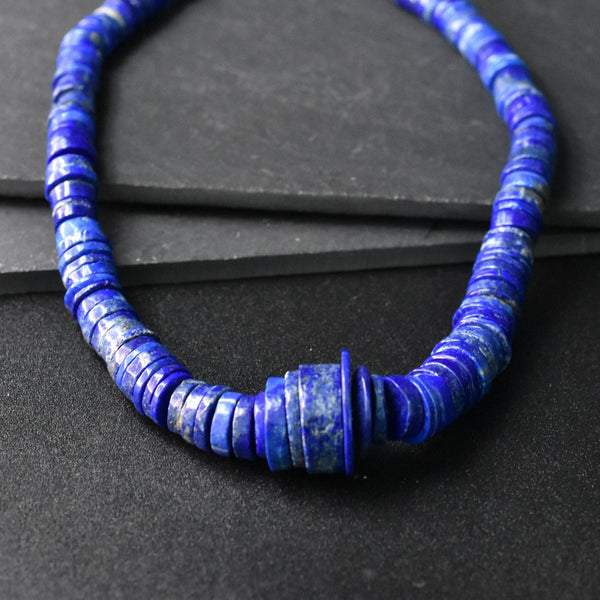 Vintage Afghan Lapis Lazuli Handmade Disc Shaped Necklace - Baga Ethnik Living