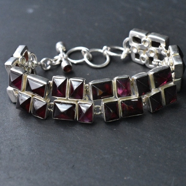 Handmade Unique Garnet Gemstone Silver Sterling 925 Bracelet - Baga Ethnik Living