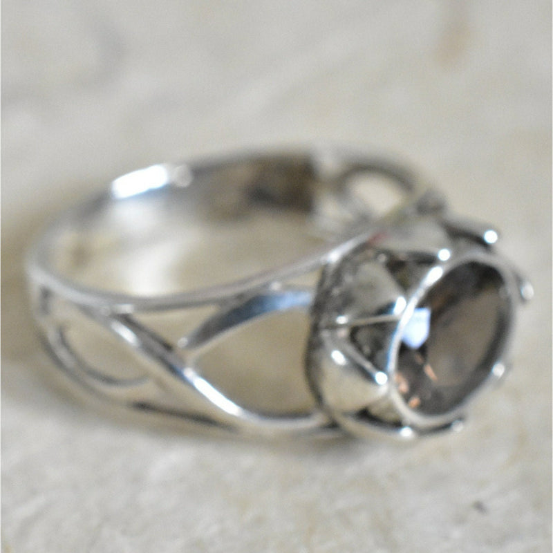 Faceted Smoky Quartz Silver Sterling 925 Ring - Baga Ethnik Living