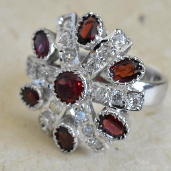 Gorgeous Cocktail Garnet & Zircon Silver Sterling Ring - Baga Ethnik Living