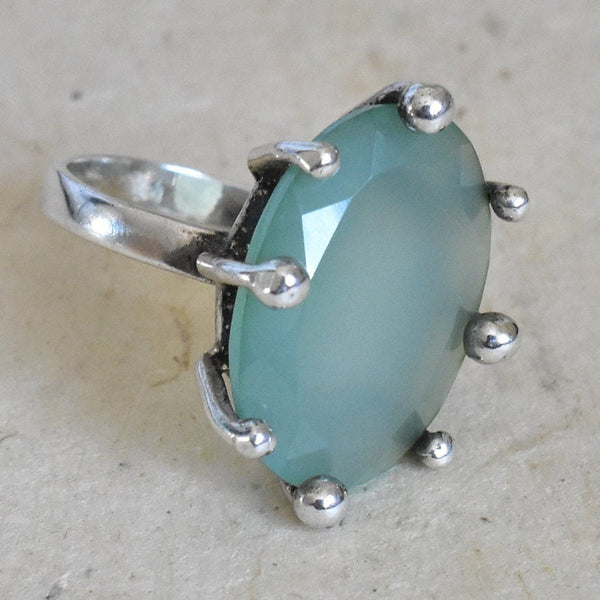 Natural Chrysoprase 925 Silver Sterling Ring - Baga Ethnik Living