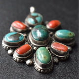 Harmonious Turquoise and Coral Sterling Silver Pendant - Baga Ethnik Living