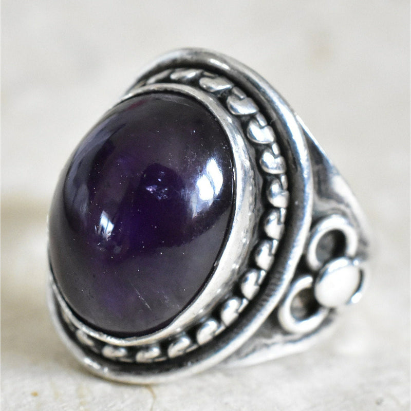 Vintage Design Amethyst Crystal Silver Ring - Perfect Jewellery Gift - Baga Ethnik Living