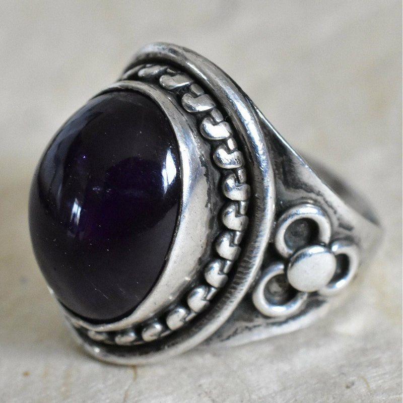 Vintage Design Amethyst Crystal Silver Ring - Perfect Jewellery Gift - Baga Ethnik Living