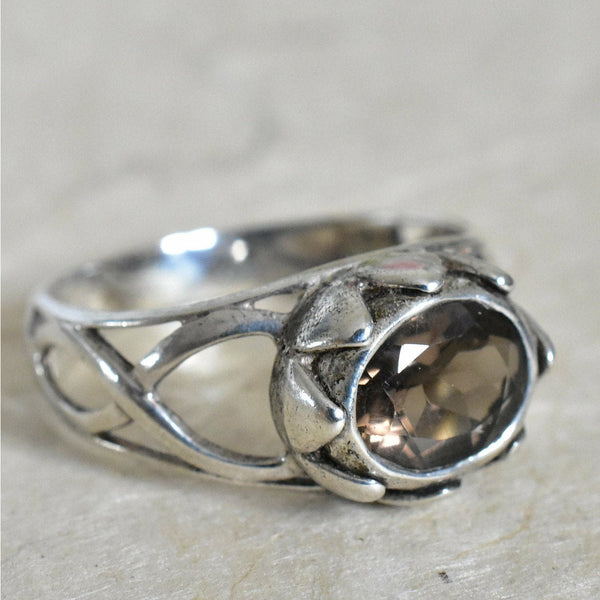 Faceted Smoky Quartz Silver Sterling 925 Ring