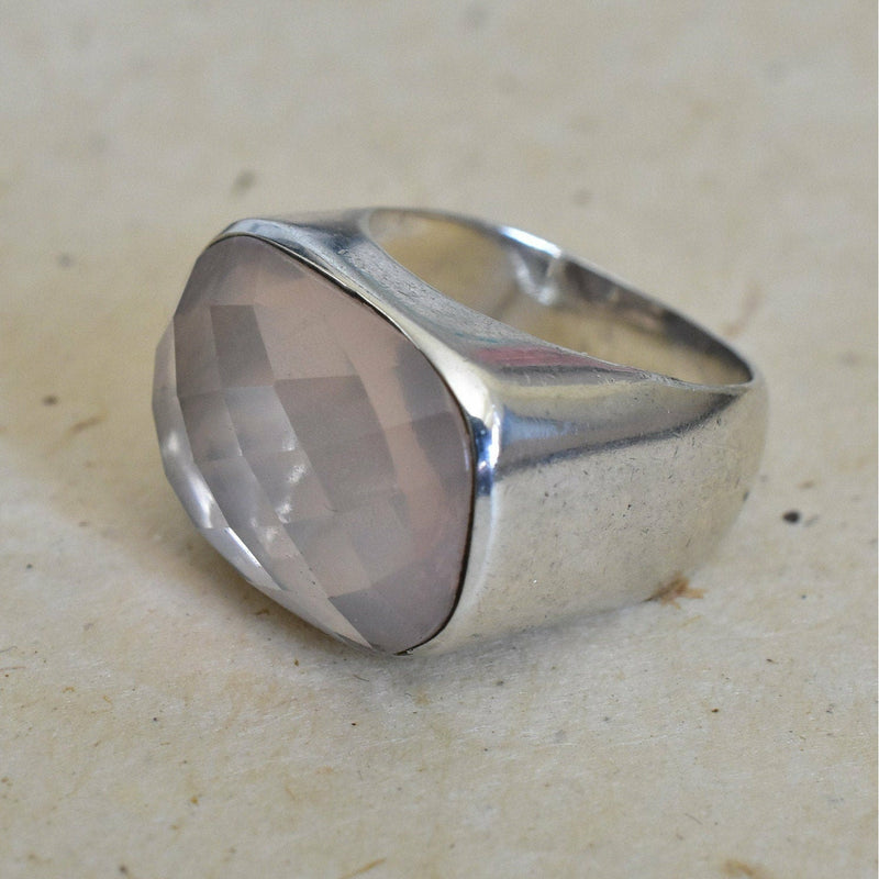 Natural Rose Quartz Semi Precious Silver Sterling Ring - Baga Ethnik Living