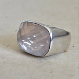 Natural Rose Quartz Semi Precious Silver Sterling Ring - Baga Ethnik Living