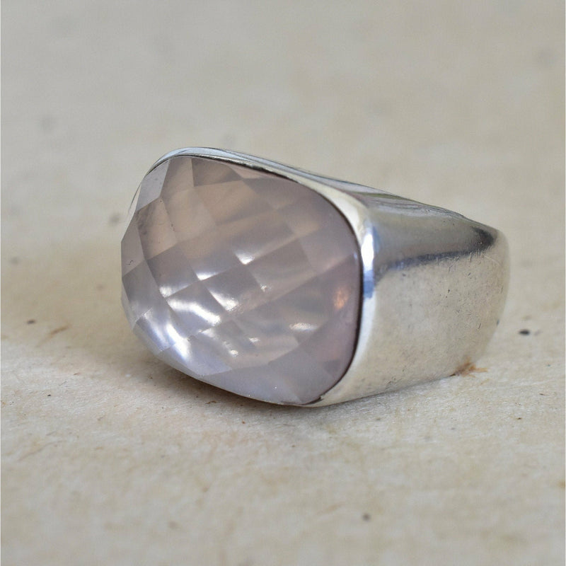 Natural Rose Quartz Semi Precious Silver Sterling Ring - Baga Ethnik Living