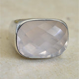 Natural Rose Quartz Semi Precious Silver Sterling Ring - Baga Ethnik Living
