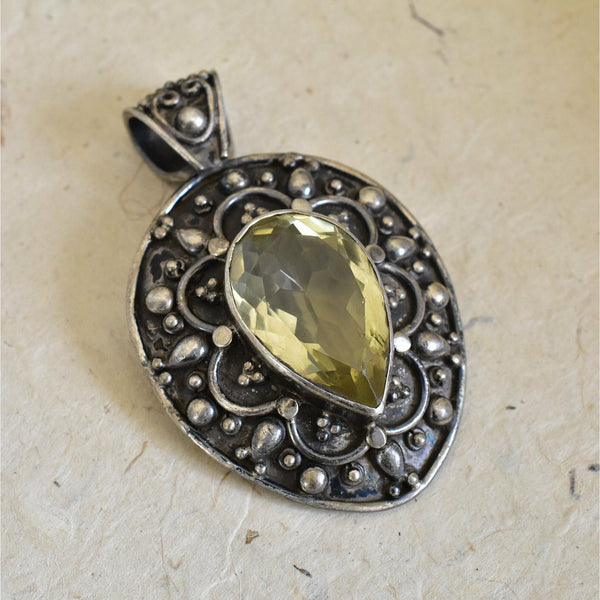 Unique Handmade Faceted Citrine Silver Sterling 925 Pendant